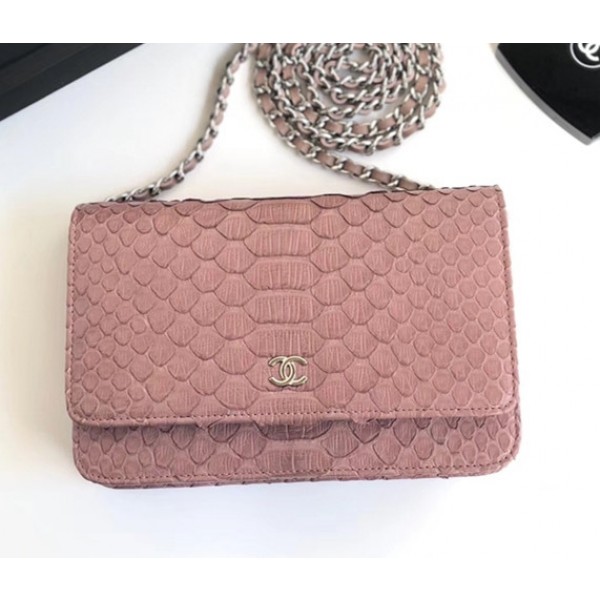 Chanel Python Leather Wallet On Chain WOC Flap Bag Pink 2018