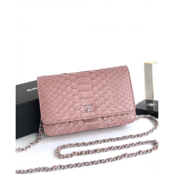 Chanel Python Leather Wallet On Chain WOC Flap Bag Pink 2018