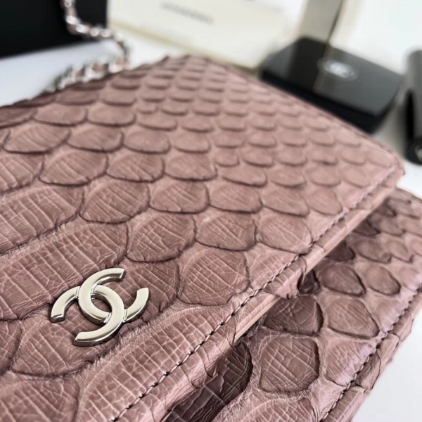 Chanel Python Leather Wallet On Chain WOC Flap Bag Pink 2018