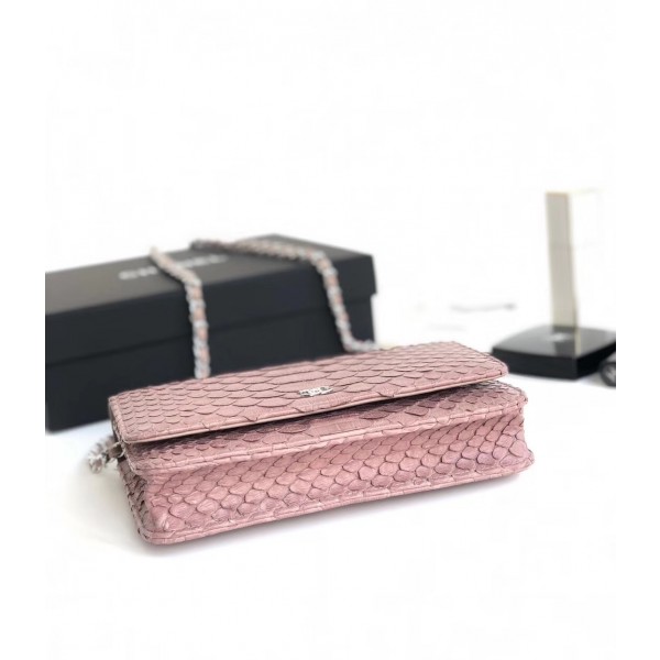 Chanel Python Leather Wallet On Chain WOC Flap Bag Pink 2018