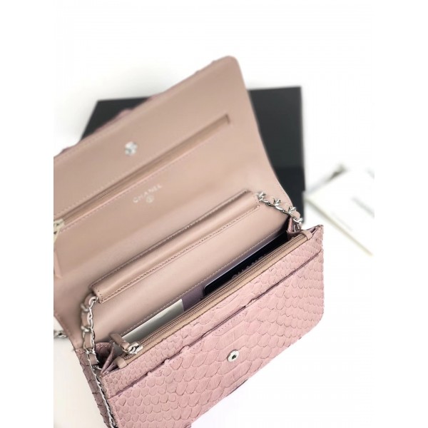 Chanel Python Leather Wallet On Chain WOC Flap Bag Pink 2018