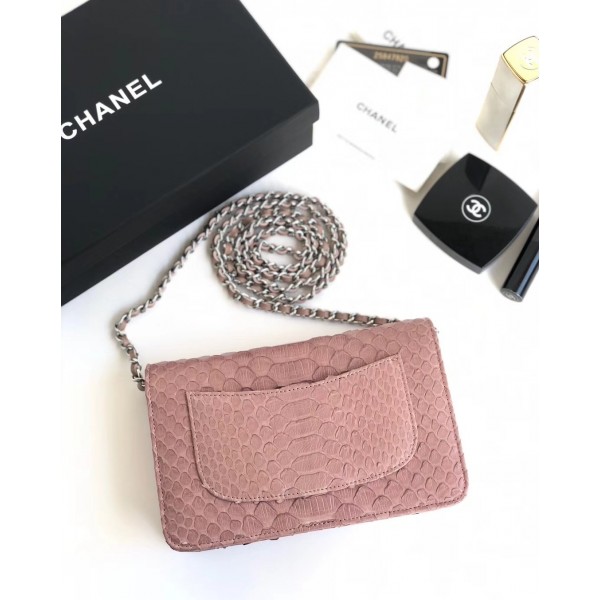 Chanel Python Leather Wallet On Chain WOC Flap Bag Pink 2018
