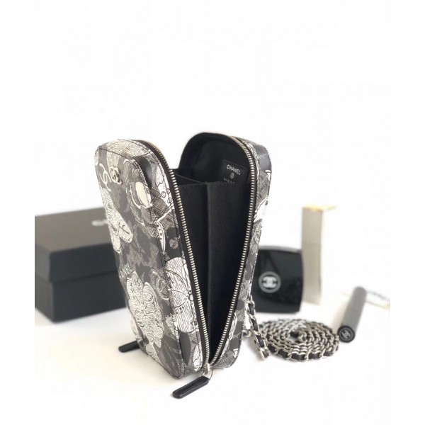 Chanel Printed Lambskin Clutch with Chain Black 2018 Collection