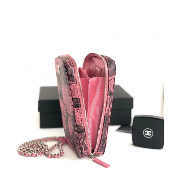 Chanel Printed Lambskin Clutch with Chain Pink 2018 Collection