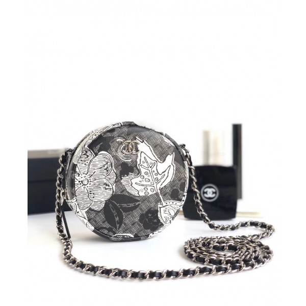 Chanel Printed Lambskin Round Clutch with Chain Black 2018 Collection