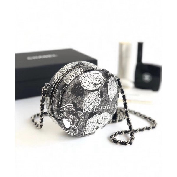 Chanel Printed Lambskin Round Clutch with Chain Black 2018 Collection