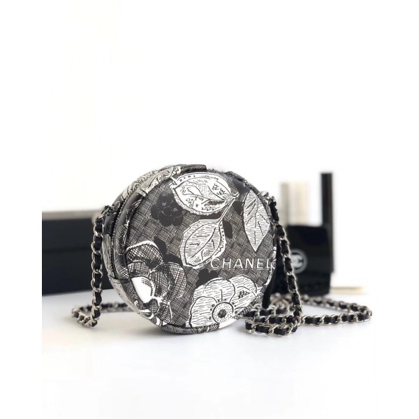 Chanel Printed Lambskin Round Clutch with Chain Black 2018 Collection