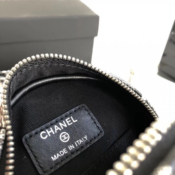 Chanel Printed Lambskin Round Clutch with Chain Black 2018 Collection