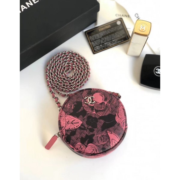 Chanel Printed Lambskin Round Clutch with Chain Pink 2018 Collection
