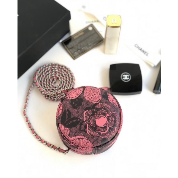 Chanel Printed Lambskin Round Clutch with Chain Pink 2018 Collection