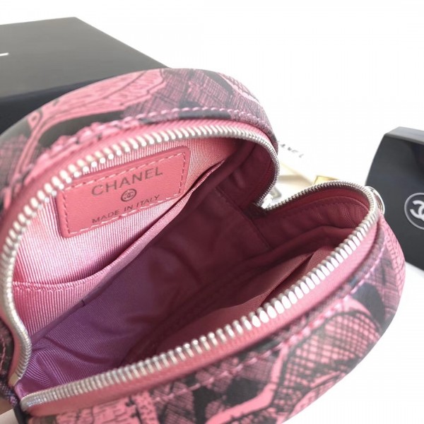 Chanel Printed Lambskin Round Clutch with Chain Pink 2018 Collection
