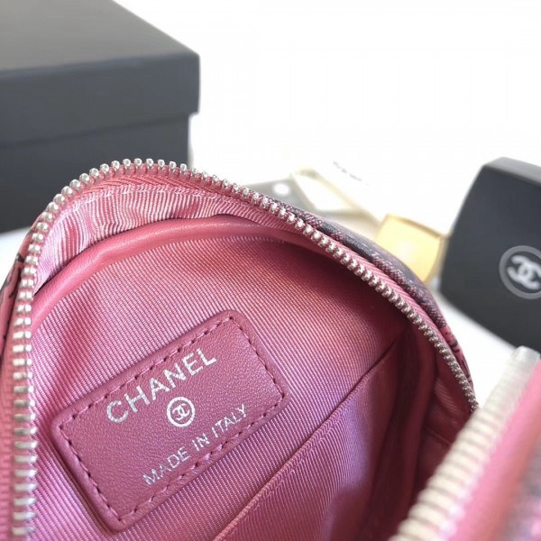Chanel Printed Lambskin Round Clutch with Chain Pink 2018 Collection