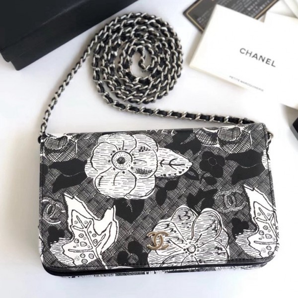 Chanel Printed Lambskin Wallet On Chain WOC Bag Black 2018 Collection