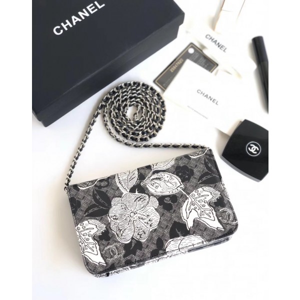 Chanel Printed Lambskin Wallet On Chain WOC Bag Black 2018 Collection