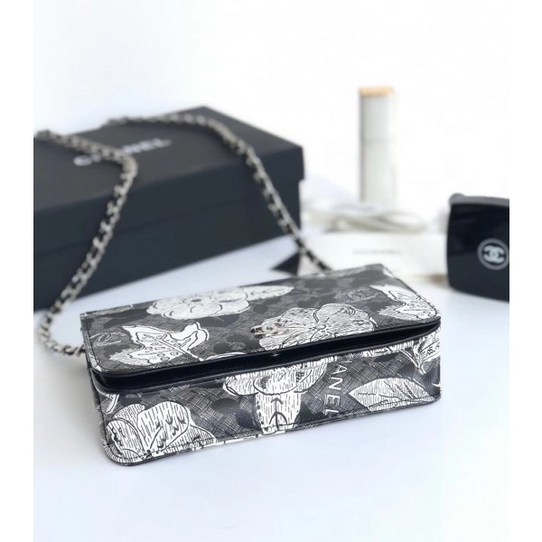 Chanel Printed Lambskin Wallet On Chain WOC Bag Black 2018 Collection