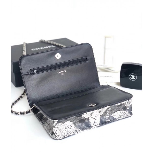 Chanel Printed Lambskin Wallet On Chain WOC Bag Black 2018 Collection