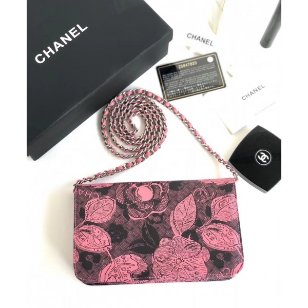 Chanel Printed Lambskin Wallet On Chain WOC Bag Pink 2018 Collection