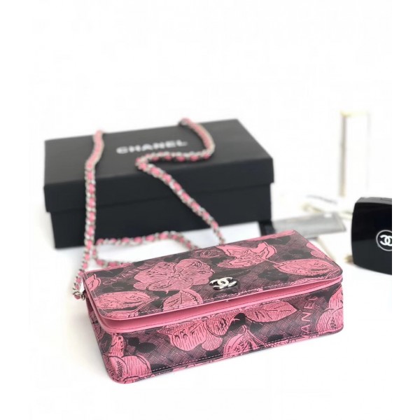 Chanel Printed Lambskin Wallet On Chain WOC Bag Pink 2018 Collection