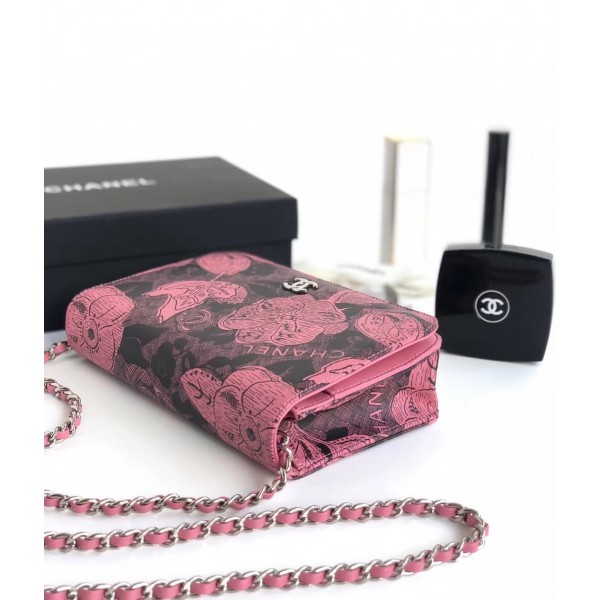 Chanel Printed Lambskin Wallet On Chain WOC Bag Pink 2018 Collection