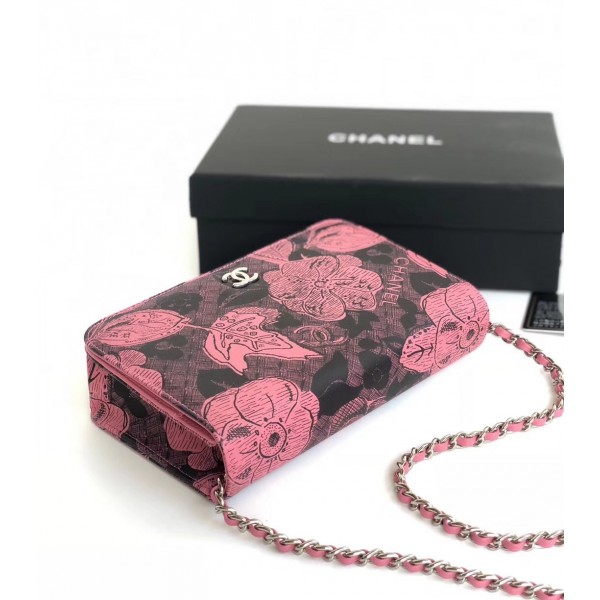 Chanel Printed Lambskin Wallet On Chain WOC Bag Pink 2018 Collection