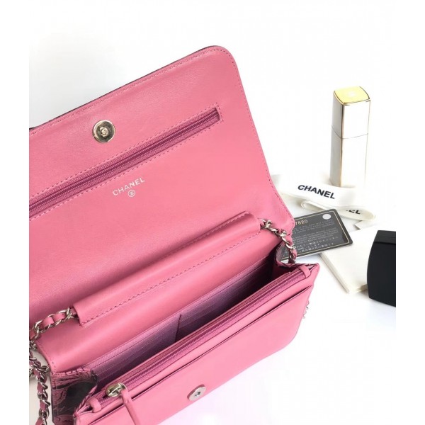 Chanel Printed Lambskin Wallet On Chain WOC Bag Pink 2018 Collection