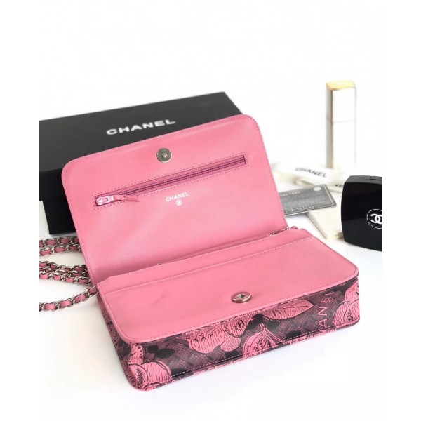 Chanel Printed Lambskin Wallet On Chain WOC Bag Pink 2018 Collection