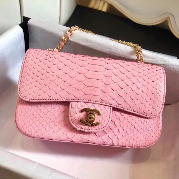 Chanel Python Classic Small Flap Bag Pink 2018 Collection