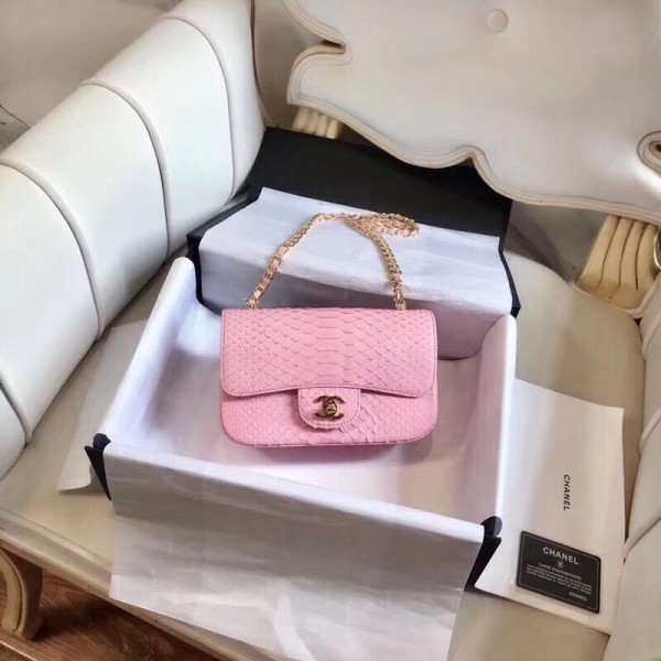 Chanel Python Classic Small Flap Bag Pink 2018 Collection