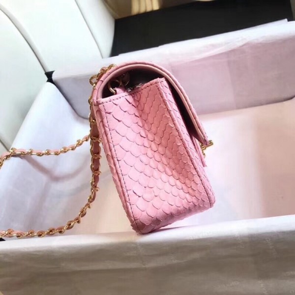 Chanel Python Classic Small Flap Bag Pink 2018 Collection