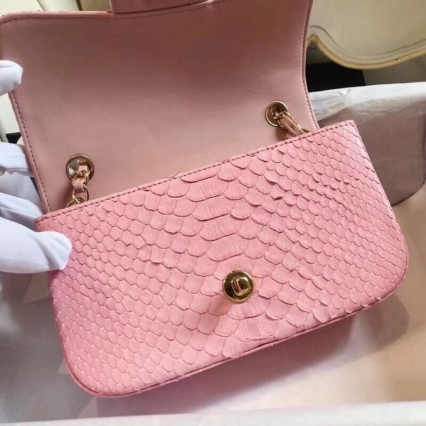 Chanel Python Classic Small Flap Bag Pink 2018 Collection