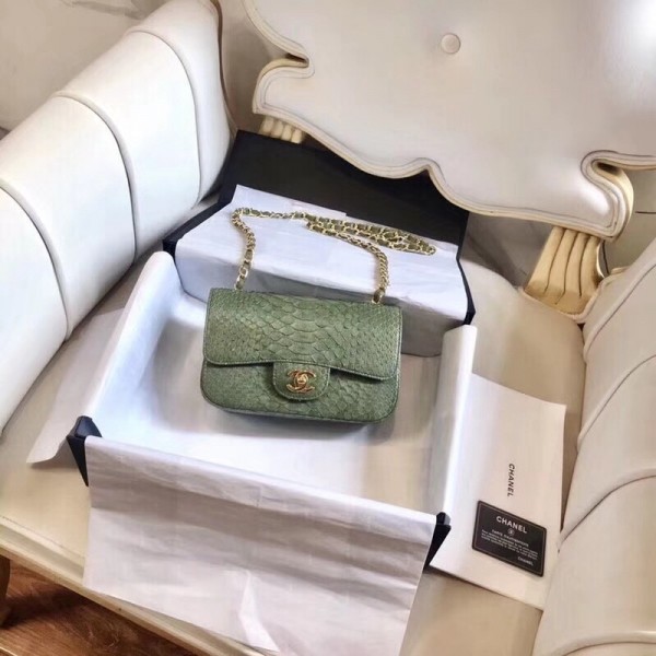 Chanel Python Classic Small Flap Bag Olive Green 2018 Collection