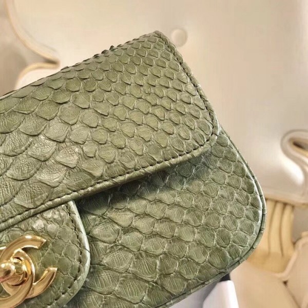 Chanel Python Classic Small Flap Bag Olive Green 2018 Collection