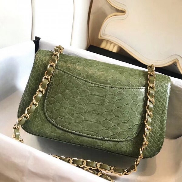 Chanel Python Classic Small Flap Bag Olive Green 2018 Collection