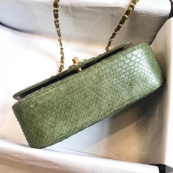 Chanel Python Classic Small Flap Bag Olive Green 2018 Collection
