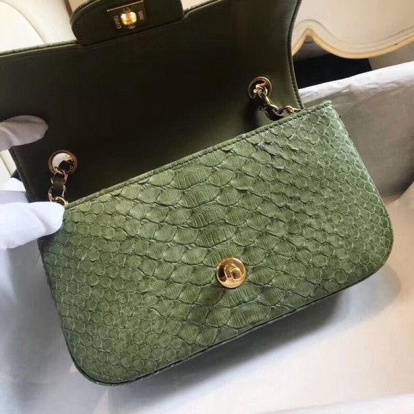 Chanel Python Classic Small Flap Bag Olive Green 2018 Collection