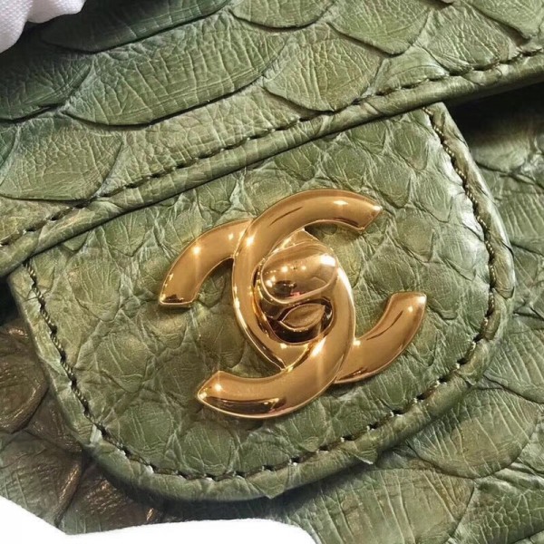 Chanel Python Classic Small Flap Bag Olive Green 2018 Collection