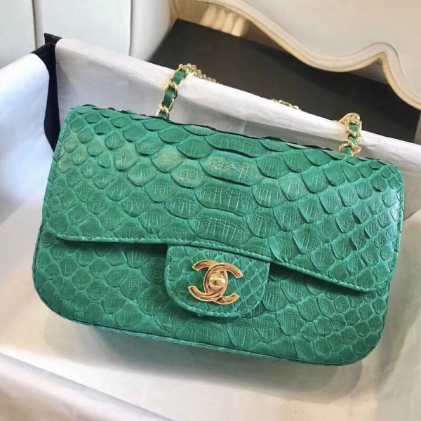 Chanel Python Classic Small Flap Bag Green 2018 Collection