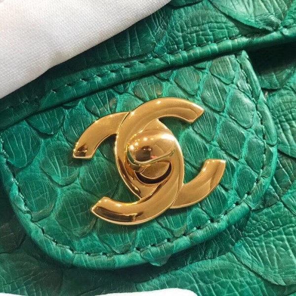 Chanel Python Classic Small Flap Bag Green 2018 Collection