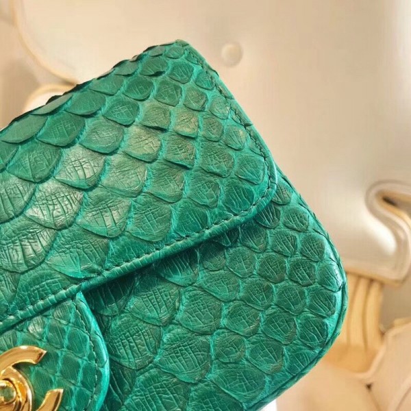 Chanel Python Classic Small Flap Bag Green 2018 Collection