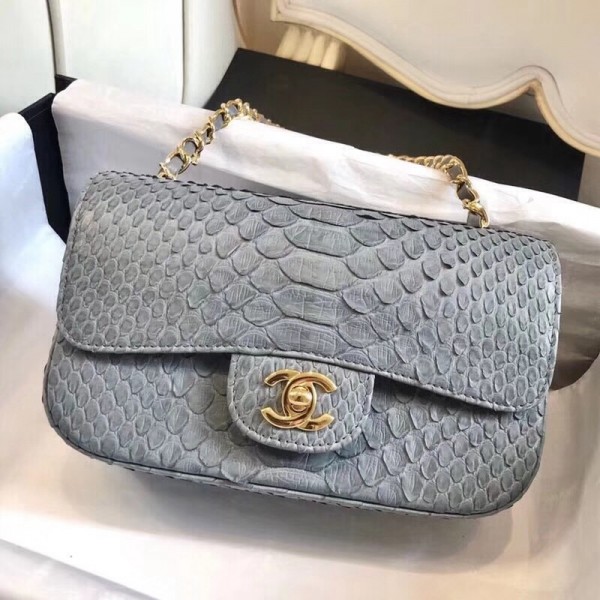 Chanel Python Classic Small Flap Bag Grey 2018 Collection