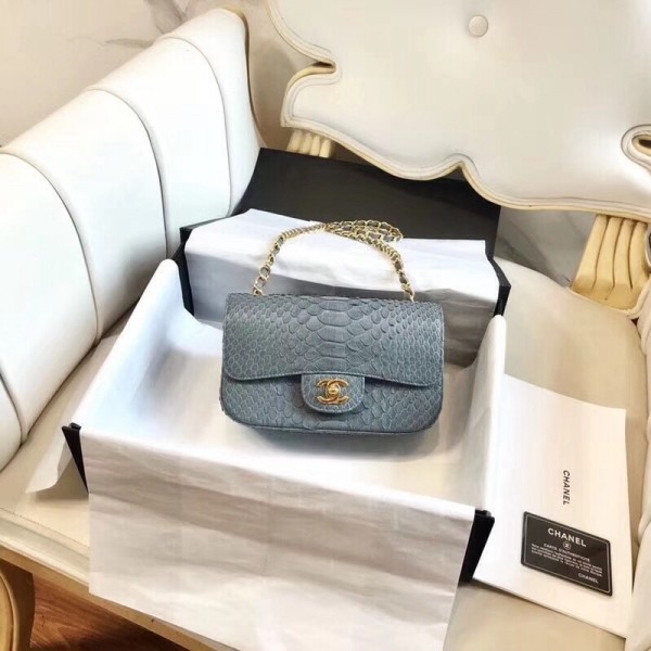 Chanel Python Classic Small Flap Bag Grey 2018 Collection