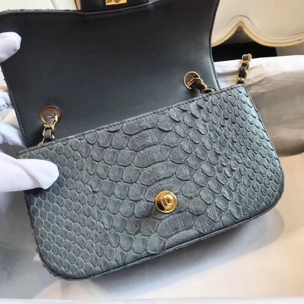 Chanel Python Classic Small Flap Bag Grey 2018 Collection