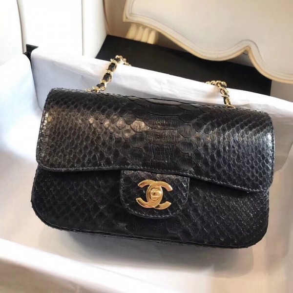 Chanel Python Classic Small Flap Bag Black 2018 Collection