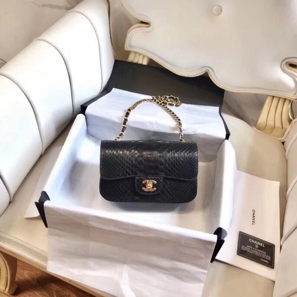Chanel Python Classic Small Flap Bag Black 2018 Collection