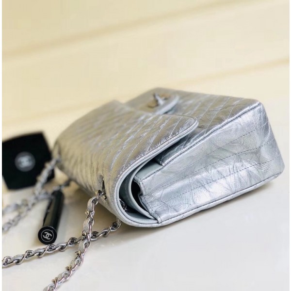 Chanel Aged Metallic Silver Calfskin Medium Classic Flap Bag 2018 Collection