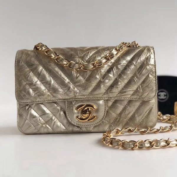 Chanel Aged Metallic Light Gold Calfskin Small Classic Flap Bag 2018 Collection