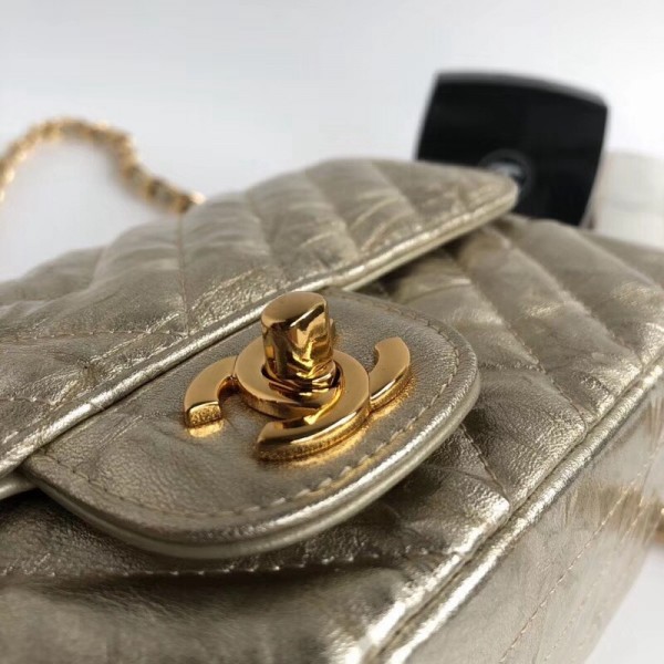 Chanel Aged Metallic Light Gold Calfskin Small Classic Flap Bag 2018 Collection