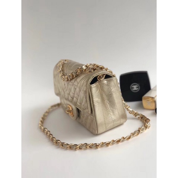 Chanel Aged Metallic Light Gold Calfskin Small Classic Flap Bag 2018 Collection