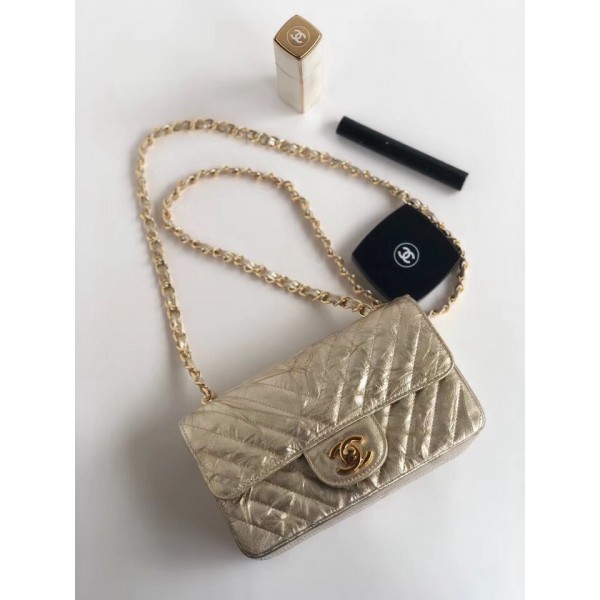 Chanel Aged Metallic Light Gold Calfskin Small Classic Flap Bag 2018 Collection