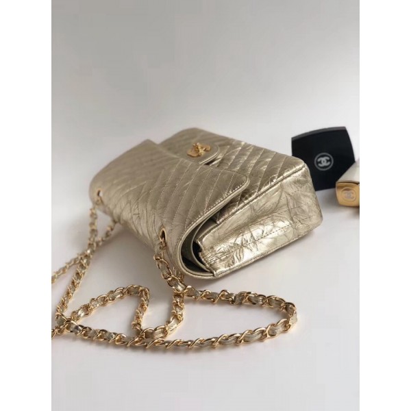 Chanel Aged Metallic Light Gold Calfskin Medium Classic Flap Bag 2018 Collection